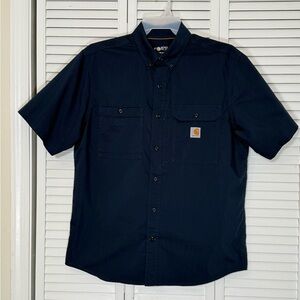 Carhartt Force Shirt Men's Large Navy Blue Short Sleeve Button Down Relaxed Fit